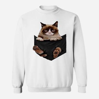 Cat Lovers Gifts Grumpy In Pocket Funny Kitten Face Sweatshirt | Crazezy UK