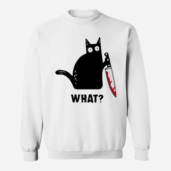 Cat What Funny Black Cat Sweatshirt | Crazezy