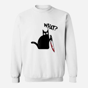 Cat What Funny Black Cat With Kn Ife Sweatshirt | Crazezy