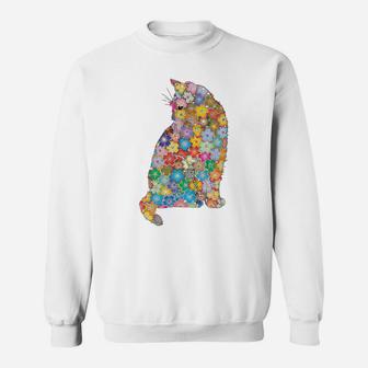 Cat With Flowers Gift For Cat Lovers Sweatshirt Sweatshirt | Crazezy