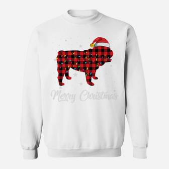 Christmas English Bulldog Red Plaid Dog Lover Pajama Gift Sweatshirt | Crazezy