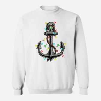 Christmas Lights Anchor Boating Sailing Funny Boat Xmas Gift Sweatshirt Sweatshirt | Crazezy