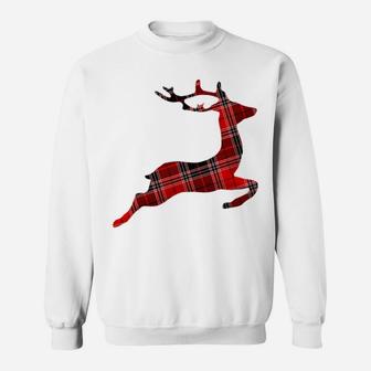 Christmas Red & Black Buffalo Plaid Reindeer Deer Sweatshirt Sweatshirt | Crazezy CA