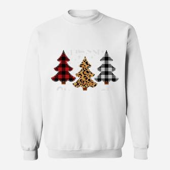 Christmas Tee Leopard & Red White Buffalo Plaid Xmas Tree Sweatshirt Sweatshirt | Crazezy