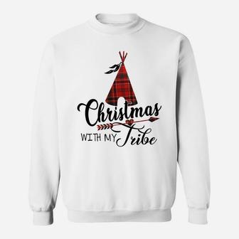 Christmas With My Tribe Buffalo Plaid Funny Pajamas Xmas Sweatshirt Sweatshirt | Crazezy CA