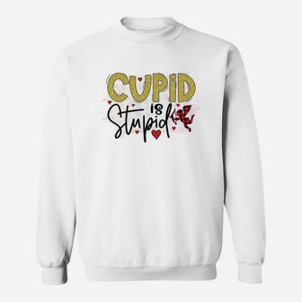 Cupid Is Stupid Valentine Red Plaid Present Sweatshirt - Seseable