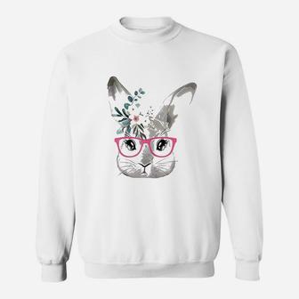 Cute Bunny Face With Pink Glasses Sweatshirt | Crazezy DE