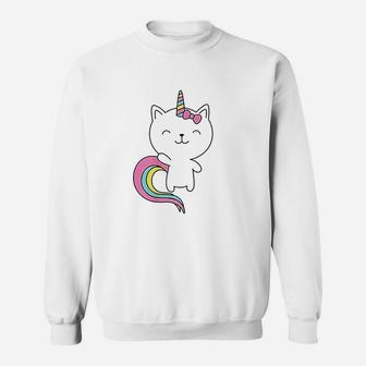 Cute Cat Unicorn Horn Rainbow Pastel Colors Sweatshirt | Crazezy AU