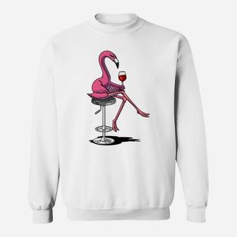 Cute Flamingo Bird Wine Drinking Party Funny Women Sweatshirt - Thegiftio UK