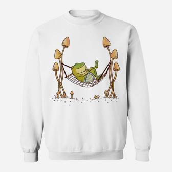 Cute Frog Chilling In Hammock Chill Cottagecore Aesthetic Sweatshirt | Crazezy