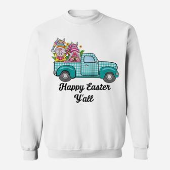 Cute Gnomes With Bunny Ears Egg Hunting Truck Easter Gnome Raglan Baseball Tee Sweatshirt | Crazezy