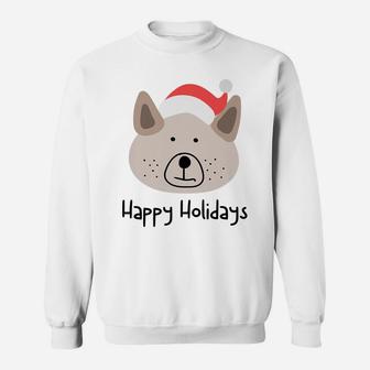 Cute Hand-Drawn Dog Holiday Puppy With Funny Santa Hat Sweatshirt | Crazezy