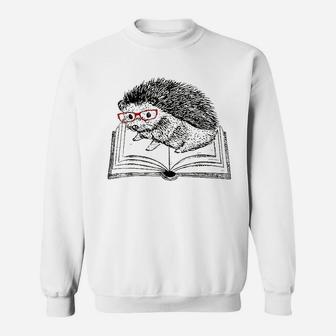 Cute Hedgehog Book Nerd Sweatshirt | Crazezy