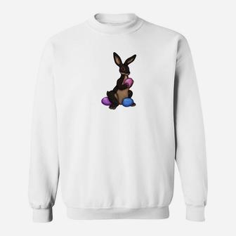 Cute Kawaii Easter Brown Black Bunny Rabbit Colored Eggs Sweatshirt - Thegiftio UK
