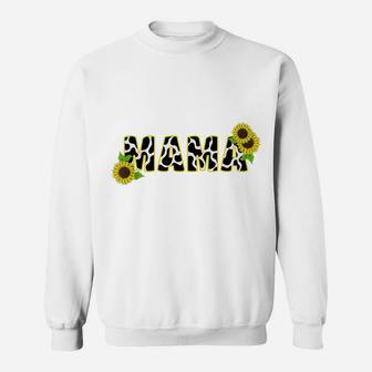 Cute Mama Cow Print Sunflower Mother Flower Mom Sweatshirt | Crazezy