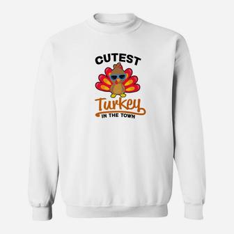 Cutest Turkey In The Town Cute Turkey Thanksgiving Sweatshirt - Thegiftio UK