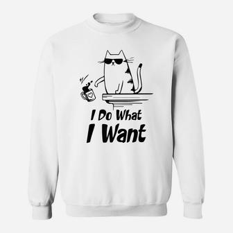 Do What I Want Black Cat Red Cup Funny Graphic Sweatshirt | Crazezy
