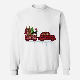 Doberman Dog Christmas Red Plaid Truck Santa Xmas Tree Gift Sweatshirt Sweatshirt | Crazezy