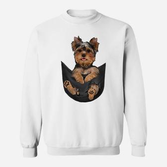 Dog Lovers Gifts Yorkshire Terrier In Pocket Funny Dog Face Sweatshirt | Crazezy CA