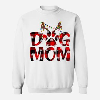 Dog Mom Buffalo Plaid Xmas Reindeer Horn Merry Christmas Sweatshirt Sweatshirt | Crazezy CA