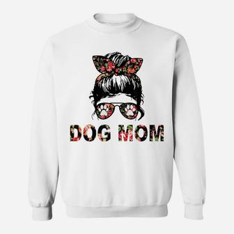 Dog Mom Messy Bun Flower Funny Dog Lover Happy Mother's Day Sweatshirt | Crazezy