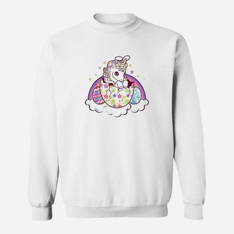 Easter Unicorn For Girls Kids Bunny Ears Easter Eggs Sweatshirt - Thegiftio UK