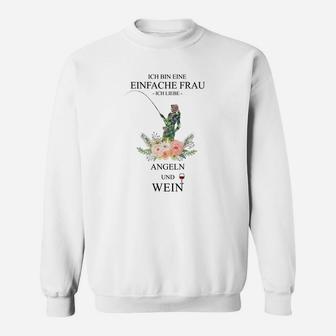 Einfache Frau Angeln und Wein Sweatshirt, Weißes Damen Tee - Seseable