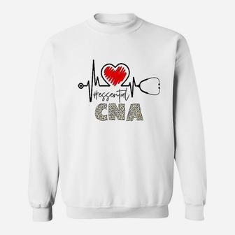 Essential Cna Essential Worker Nursing Leopard Fashion Heart Sweatshirt - Thegiftio UK