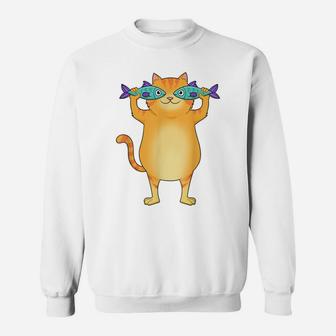Fat Cat Catching Fish Fishy Eyes Pet Kitty Lovers Cute Sweatshirt | Crazezy CA