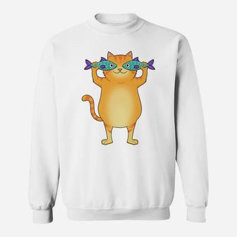 Fat Cat Catching Fish Fishy Eyes Pet Kitty Lovers Cute Sweatshirt | Crazezy AU