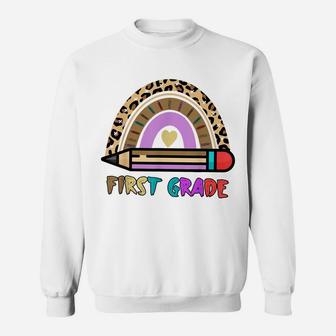First Grade Leopard Rainbow Girls Boys Teacher 1St Grade Sweatshirt | Crazezy UK
