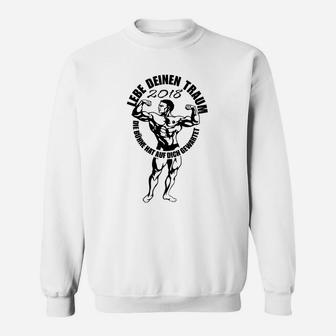 Fitness Sweatshirt für Herren, Motivationsslogan & Bodybuilder Grafik, Weiß 2016 - Seseable