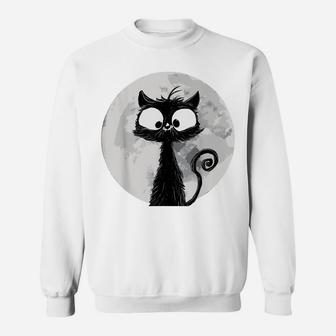 Full Moon Cat | Cute Cat In Front Of Moon | Black Cat Sweatshirt | Crazezy