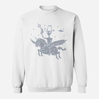 Funny Alien Riding Unicorn Weird Unique Witty Cool Cryptozoology Ufo Graphic Area Sweatshirt - Thegiftio UK