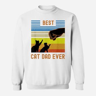 Funny Best Cat Dad Ever Vintage Retro Cat Fist Bump Sweatshirt | Crazezy