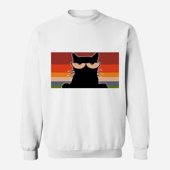 Funny Black Cat T Shirt For Cat Lovers - Vintage Retro Cat Sweatshirt Sweatshirt | Crazezy UK