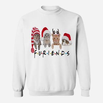 Funny Cat Furiends Merry Christmas Hat Santa Cat Lovers Gift Sweatshirt | Crazezy CA