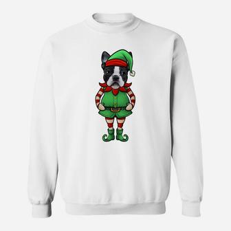 Funny Christmas Elf Boston Terrier Dog Sweatshirt Sweatshirt | Crazezy UK