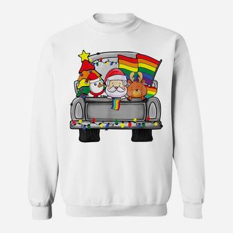 Funny Christmas Santa & Reindeer In Truck Support Lgbt Pride Sweatshirt | Crazezy CA