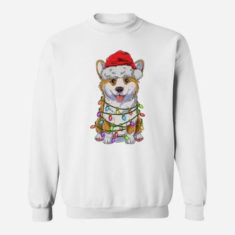 Funny Corgi Christmas Tree Lights Gift Santa Hat Dog Lover Sweatshirt | Crazezy AU