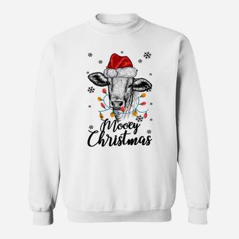 Funny Cow With Santa Hat Mooey Christmas Lights Gift Heifers Sweatshirt Sweatshirt | Crazezy AU