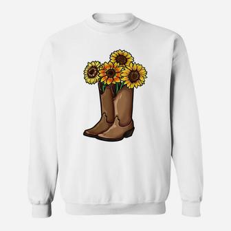 Funny Cowgirl Country Gift Women Girls Sunflower Boots Lover Sweatshirt | Crazezy