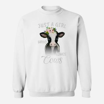 Funny Gift Watercolor Just A Girl Who Loves Cows Sweatshirt | Crazezy DE