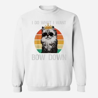 Funny I Do What I Want Bow Down Vintage Cat Lovers Sweatshirt | Crazezy