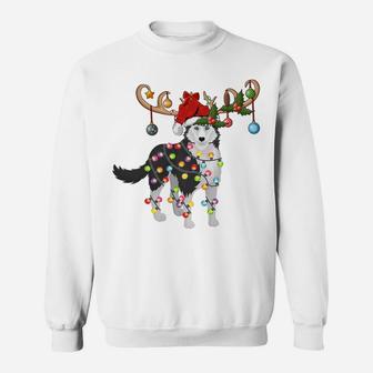 Funny Lighting Santa Hat Reindeer Siberian Husky Christmas Sweatshirt Sweatshirt | Crazezy