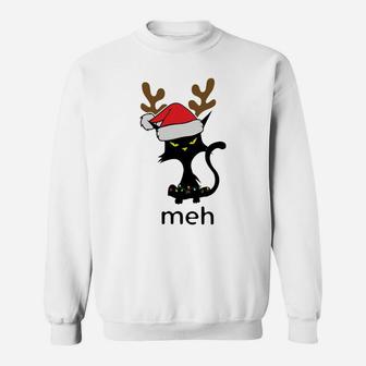 Funny Meh Cat Shirt For Cat Lovers Ugly Christmas Sweatshirt | Crazezy UK