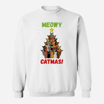 Funny Meowy Cats Christmas Tree Xmas Lights Boys Girls Kids Sweatshirt | Crazezy CA