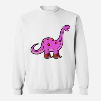 Funny Pink Brachiosaurus Dinosaur In Sneakers Sweatshirt | Crazezy DE