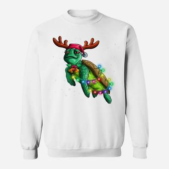 Funny Sea Turtle Christmas Lights Santa Hat Turtle Xmas Gift Sweatshirt Sweatshirt | Crazezy