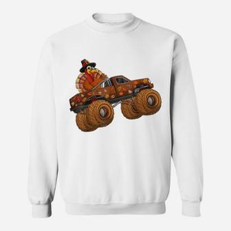 Funny Thanksgiving Turkey Day Riding Monster Truck Kids Boy Sweatshirt | Crazezy CA